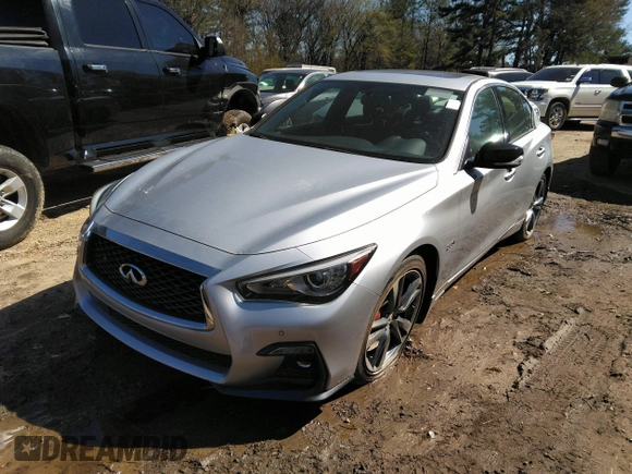 2020 Infiniti Q50 Red Sport 400 with VIN JN1FV7AP2LM630098, listed as a IAAI auction lot 41828404 with 33,962 mi miles and . Bid and sale history available at DreamBid. Image 17.