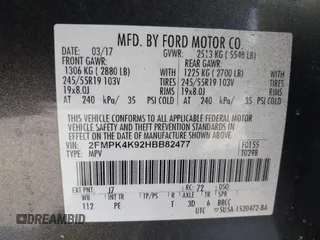 2017 Ford Edge Titanium with VIN 2FMPK4K92HBB82477, listed as a IAAI auction lot 41694124 with 126,524 mi miles. Bid and sale history available at carsss.com. Image 9.