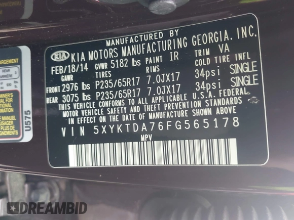 2015 Kia Sorento LX with VIN 5XYKTDA76FG565178, listed as a IAAI auction lot 42196426 with 160,933 mi miles. Bid and sale history available at carsss.com. Image 9.