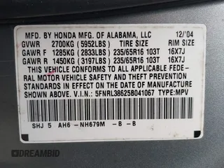 2005 Honda Odyssey EX-L with VIN 5FNRL38625B041067, listed as a IAAI auction lot 40519464 with 117,606 mi miles and . Bid and sale history available at carsss.com. Image 9.