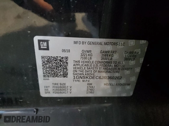 2018 Chevrolet Tahoe Commercial z VIN 1GNSKDEC6JR360262, wystawiony jako Copart lot #78961804 z przebiegiem 45 075 mil mil oraz Szkoda całkowita • Salvage title. Historia ofert i sprzedaży dostępna na DreamBid. Obrazek 13.
