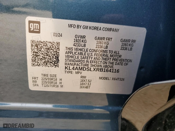 2024 Buick Encore GX Sport Touring with VIN KL4AMDSLXRB164116, listed as a Copart auction lot 46481955 with 5,782 mi miles and Salvage Title. Bid and sale history available at carsss.com. Image 12.