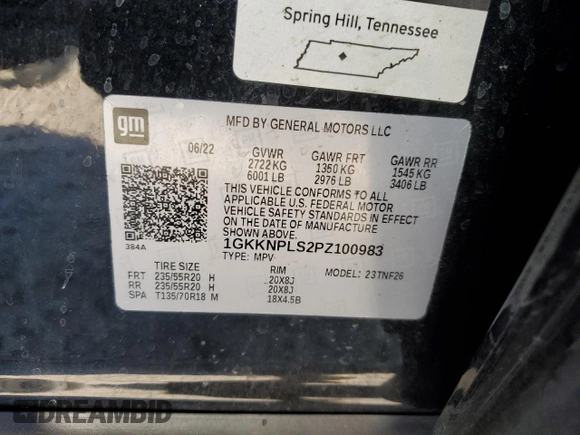 2023 GMC Acadia Denali with VIN 1GKKNPLS2PZ100983, listed as a Copart auction lot 42134825 with Not provided miles and Salvage title. Bid and sale history available at DreamBid. Image 13.
