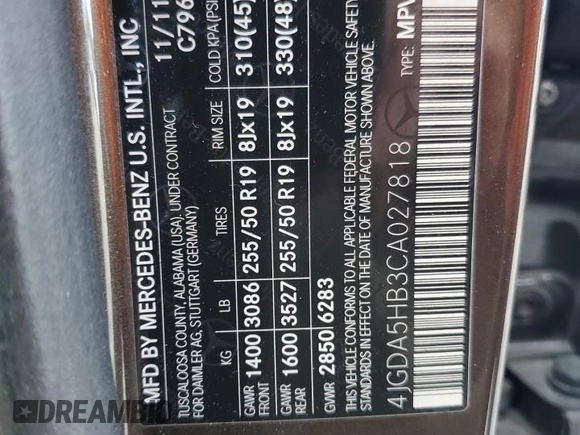 2012 Mercedes-Benz M ML 350 with VIN 4JGDA5HB3CA027818, listed as a Copart auction lot 51432095 with 204,621 mi miles and Clean Title. Bid and sale history available at carsss.com. Image 13.