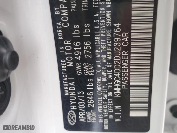 2013 Hyundai Genesis 3.8L with VIN KMHGC4DD2DU239764, listed as a Copart auction lot 54688685 with 123,757 mi miles and Clean Title. Bid and sale history available at carsss.com. Image 12.