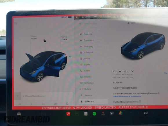2021 Tesla Model Y Long Range with VIN 5YJYGDEE4MF119249, listed as a IAAI auction lot 41764711 with 87,796 mi miles. Bid and sale history available at carsss.com. Image 7.