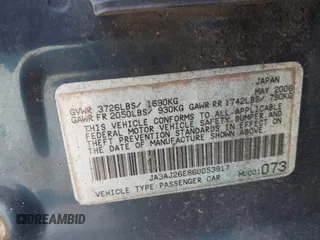2006 Mitsubishi Lancer ES with VIN JA3AJ26E86U053917, listed as a IAAI auction lot 41760174 with 217,250 mi miles. Bid and sale history available at carsss.com. Image 9.