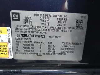 2015 Buick Enclave Leather with VIN 5GAKRBKD1FJ299402, listed as a IAAI auction lot 41923390 with 171,480 mi miles. Bid and sale history available at carsss.com. Image 9.