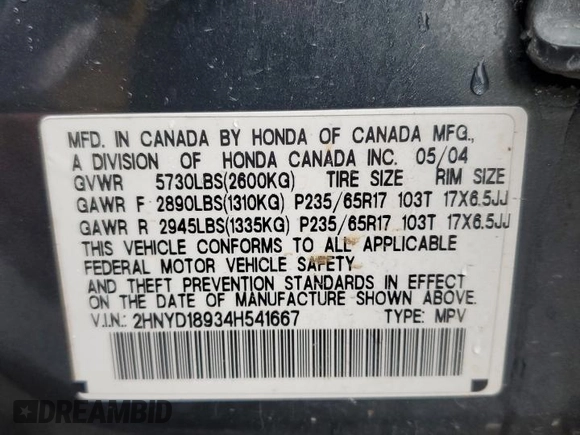 2004 Acura MDX Touring Pkg RES w/Nav with VIN 2HNYD18934H541667, listed as a Copart auction lot 79043004 with 330,128 mi miles and Clean Title. Bid and sale history available at carsss.com. Image 13.