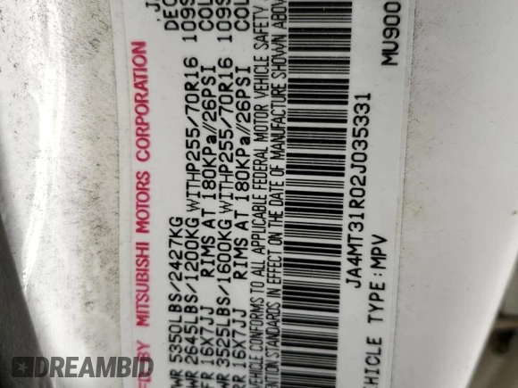 2002 Mitsubishi Montero XLS z VIN JA4MT31R02J035331, wystawiony jako Copart lot #42690835 z przebiegiem Nie podano mil oraz Szkoda całkowita • Salvage title. Historia ofert i sprzedaży dostępna na DreamBid. Obrazek 16.