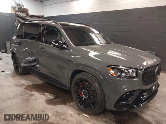 2025 Mercedes-Benz GLS 63 AMG with VIN 4JGFF8KE2SB318849, listed as a IAAI auction lot 41427082 with 442 mi miles and . Bid and sale history available at DreamBid. Image 1.