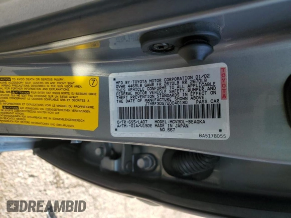 2002 Lexus ES 300 z VIN JTHBF30G720040180, wystawiony jako Copart lot #56015355 z przebiegiem 194 368 mil mil oraz Szkoda całkowita • Salvage title. Historia ofert i sprzedaży dostępna na DreamBid. Obrazek 12.