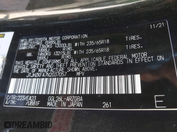 2022 Lexus RX with VIN JTJHZKFA7N2037057, listed as a IAAI auction lot 41804899 with 157,549 mi miles. Bid and sale history available at carsss.com. Image 9.