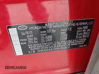2022 Hyundai Santa Fe XRT z VIN 5NMS64AJ3NH382831, wystawiony jako IAAI lot #42100573 z przebiegiem 46 502 mil mil oraz . Historia ofert i sprzedaży dostępna na DreamBid. Obrazek 9.
