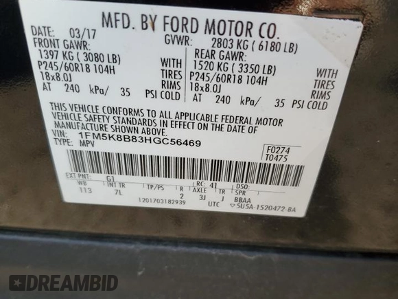 2017 Ford Explorer с VIN 1FM5K8B83HGC56469, выставлен на аукционе Copart как лот 47289515 с пробегом 129 911 миль миль и Списание • Salvage title. История ставок и продаж доступна на DreamBid. Изображение 13.