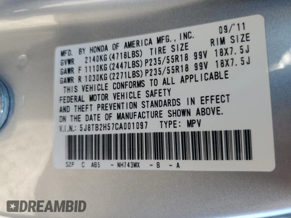 2012 Acura RDX Tech Pkg with VIN 5J8TB2H57CA001097, listed as a Copart auction lot 86794334 with 118,226 mi miles and Salvage Title. Bid and sale history available at carsss.com. Image 13.