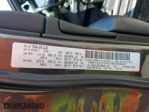 2019 Jeep Grand Cherokee Trailhawk z VIN 1C4RJFLG6KC759527, wystawiony jako Copart lot #64862645 z przebiegiem 76 079 mil mil oraz Szkoda całkowita • Salvage title. Historia ofert i sprzedaży dostępna na DreamBid. Obrazek 13.