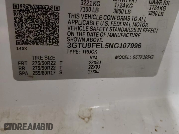 2022 GMC Sierra 1500 Limited Denali with VIN 3GTU9FEL5NG107996, listed as a Copart auction lot 81591094 with 25,969 mi miles and Salvage Title. Bid and sale history available at carsss.com. Image 12.