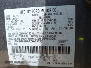 2024 Ford Explorer Timberline z VIN 1FMSK8JH8RGA71792, wystawiony jako IAAI lot #42166253 z przebiegiem Nie podano mil oraz . Historia ofert i sprzedaży dostępna na DreamBid. Obrazek 9.