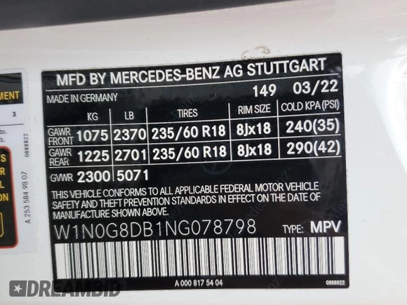 2022 Mercedes-Benz GLC 300 with VIN W1N0G8DB1NG078798, listed as a Copart auction lot 64029425 with 15,514 mi miles and Salvage title. Bid and sale history available at DreamBid. Image 13.