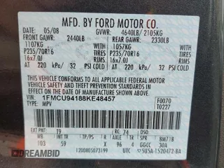 2008 Ford Escape Limited with VIN 1FMCU94188KE48457, listed as a Copart auction lot 48062155 with 122,017 mi miles and Salvage Title. Bid and sale history available at carsss.com. Image 13.