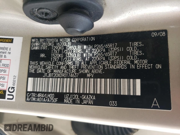 2009 Lexus GX 470 z VIN JTJBT20X090174637, wystawiony jako Copart lot #53987695 z przebiegiem 198 162 mil mil oraz Czysty tytuł • Clean title. Historia ofert i sprzedaży dostępna na DreamBid. Obrazek 13.