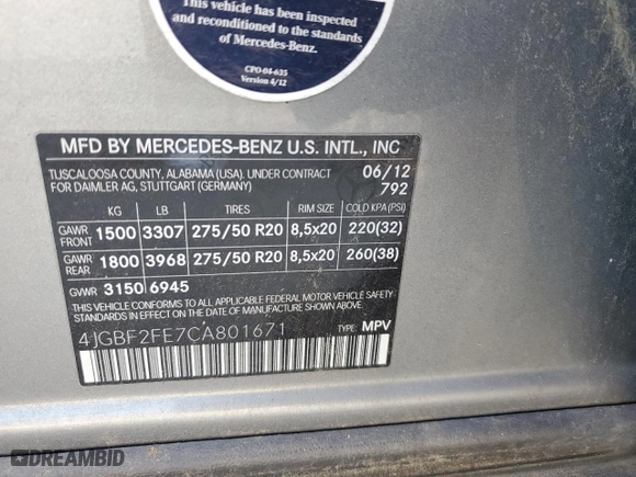 2012 Mercedes-Benz GL-Class GL 350 BlueTEC with VIN 4JGBF2FE7CA801671, listed as a Copart auction lot 87170814 with 142,618 mi miles and Salvage Title. Bid and sale history available at carsss.com. Image 13.