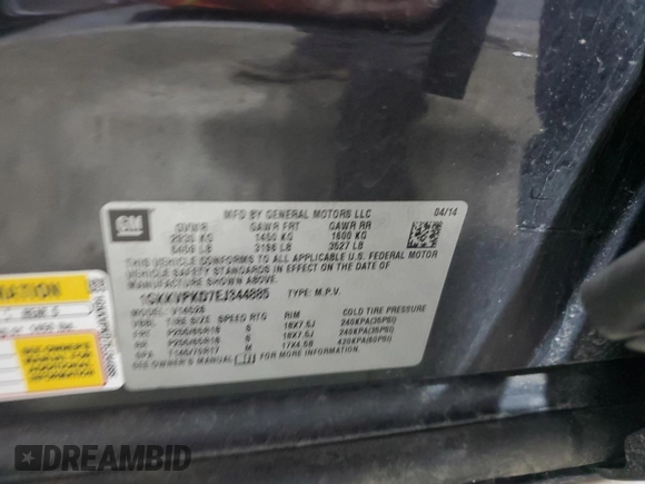 2014 GMC Acadia SLE with VIN 1GKKVPKD7EJ344885, listed as a Copart auction lot 47131695 with 151,630 mi miles and Salvage title. Bid and sale history available at DreamBid. Image 13.
