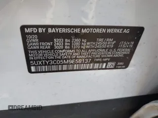 2021 BMW X3 sDrive30i with VIN 5UXTY3C05M9E58137, listed as a IAAI auction lot 41731509 with 69,931 mi miles and . Bid and sale history available at DreamBid. Image 9.