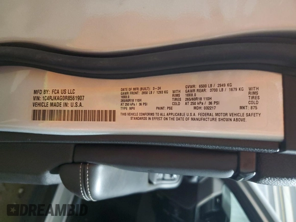 2024 Jeep Grand Cherokee Altitude X with VIN 1C4RJKAG0R8561907, listed as a Copart auction lot 59867515 with 28,034 mi miles and Clean title. Bid and sale history available at DreamBid. Image 13.