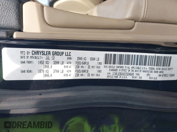 2013 Jeep Grand Cherokee Limited with VIN 1C4RJEBGXDC520609, listed as a IAAI auction lot 41493503 with 173,020 mi miles. Bid and sale history available at carsss.com. Image 9.