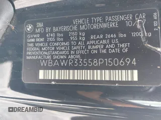 2008 BMW 3 Series 328i с VIN WBAWR33558P150694, выставлен на аукционе IAAI как лот 42838031 с пробегом 106 589 миль миль и . История ставок и продаж доступна на DreamBid. Изображение 9.