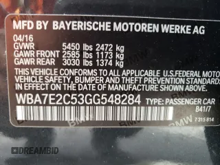 2016 BMW 7 Series 740i with VIN WBA7E2C53GG548284, listed as a Copart auction lot 67118363 with 92,153 mi miles. Bid and sale history available at carsss.com. Image 12.