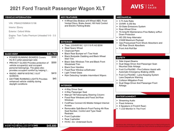 2021 Ford Transit Passenger Wagon XL with VIN 1FBAX2Y80MKA15196, listed as a Copart auction lot 88821025 with 67,648 mi miles and Non Repairable. Bid and sale history available at carsss.com. Image 13.