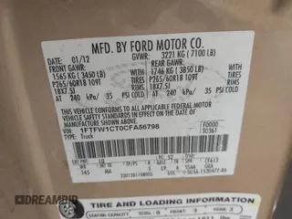 2012 Ford F-150 XL z VIN 1FTFW1CT0CFA56798, wystawiony jako IAAI lot #42155059 z przebiegiem 205 460 mil mil oraz . Historia ofert i sprzedaży dostępna na DreamBid. Obrazek 9.