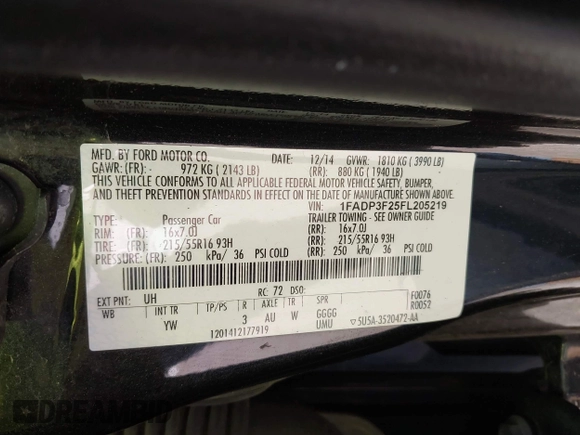 2015 Ford Focus SE with VIN 1FADP3F25FL205219, listed as a IAAI auction lot 42740376 with 145,938 mi miles and . Bid and sale history available at DreamBid. Image 9.