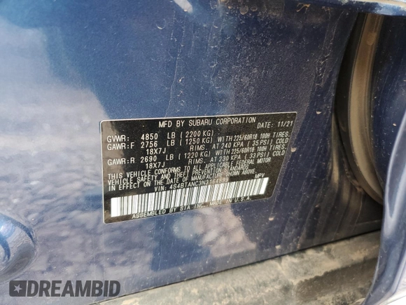 2022 Subaru Outback Limited with VIN 4S4BTANC3N3164899, listed as a Copart auction lot 48561355 with 48,853 mi miles and Salvage Title. Bid and sale history available at DreamBid. Image 15.