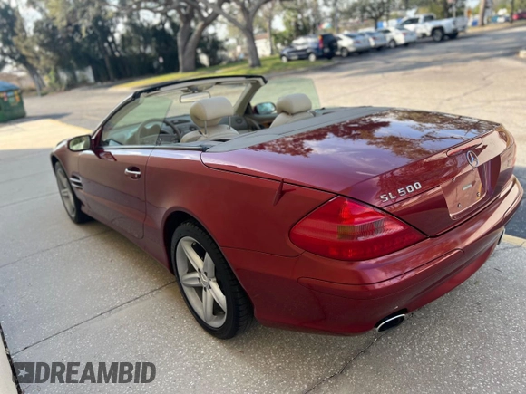 2005 Mercedes-Benz SL 500 with VIN WDBSK75F25F099884, listed as a Copart auction lot 55681775 with 74,756 mi miles and Clean Title. Bid and sale history available at DreamBid. Image 3.