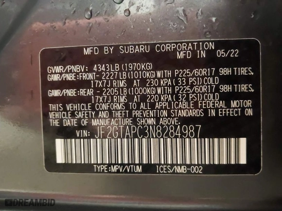 2022 Subaru Crosstrek Premium with VIN JF2GTAPC3N8284987, listed as a IAAI auction lot 40976698 with 9,101 mi miles. Bid and sale history available at carsss.com. Image 9.