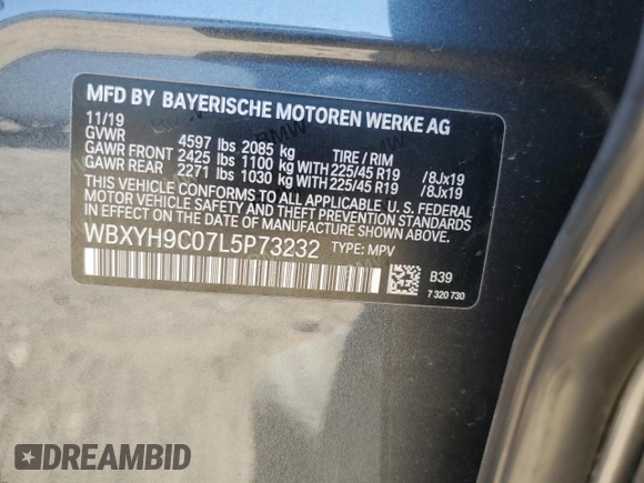 2020 BMW X2 sDrive28i z VIN WBXYH9C07L5P73232, wystawiony jako Copart lot #51948905 z przebiegiem Nie podano mil oraz Szkoda całkowita • Salvage title. Historia ofert i sprzedaży dostępna na DreamBid. Obrazek 13.