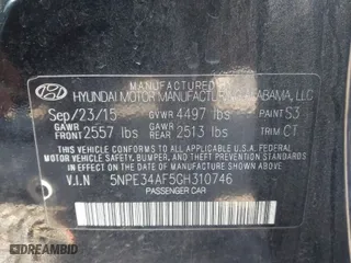 2016 Hyundai Sonata 2.4L Sport with VIN 5NPE34AF5GH310746, listed as a IAAI auction lot 41417142 with 150,117 mi miles. Bid and sale history available at carsss.com. Image 9.