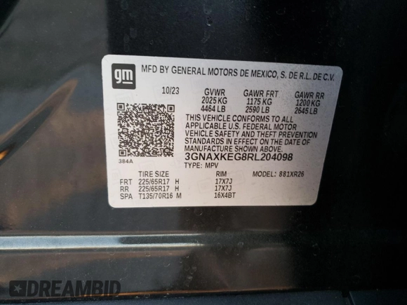 2024 Chevrolet Equinox LT with VIN 3GNAXKEG8RL204098, listed as a Copart auction lot 80752444 with 5,340 mi miles and Clean Title. Bid and sale history available at DreamBid. Image 15.