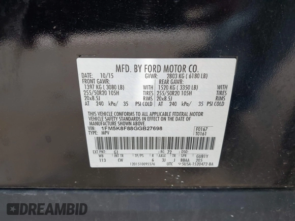 2016 Ford Explorer Limited with VIN 1FM5K8F88GGB27698, listed as a IAAI auction lot 42062003 with 128,485 mi miles and . Bid and sale history available at DreamBid. Image 9.