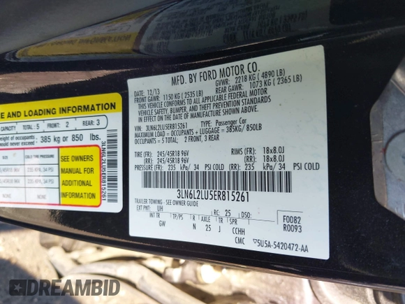 2014 Lincoln MKZ Hybrid with VIN 3LN6L2LU5ER815261, listed as a IAAI auction lot 42224030 with 107,866 mi miles and . Bid and sale history available at DreamBid. Image 9.
