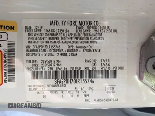 2020 Ford Fusion SE with VIN 3FA6P0H70LR155746, listed as a IAAI auction lot 41755768 with 74,220 mi miles. Bid and sale history available at carsss.com. Image 9.