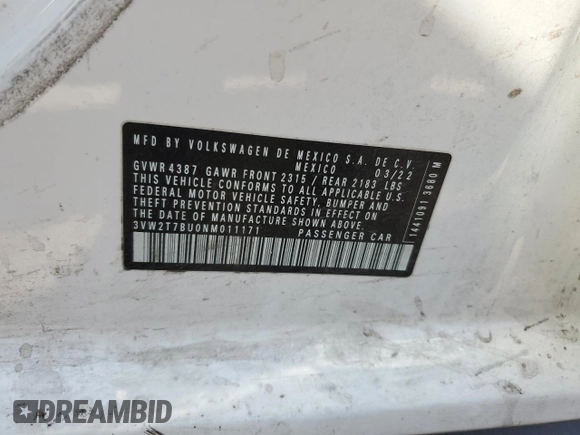 2022 Volkswagen Jetta GLI Autobahn z VIN 3VW2T7BU0NM011171, wystawiony jako Copart lot #84666734 z przebiegiem 63 004 mil mil oraz Szkoda całkowita • Salvage title. Historia ofert i sprzedaży dostępna na DreamBid. Obrazek 13.