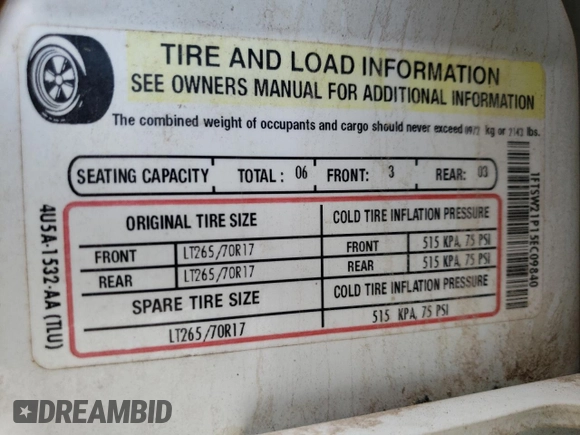 2005 Ford F-250 XL z VIN 1FTSW21P15EC09840, wystawiony jako Copart lot #59973955 z przebiegiem 407 922 mil mil oraz Szkoda całkowita • Salvage title. Historia ofert i sprzedaży dostępna na DreamBid. Obrazek 12.