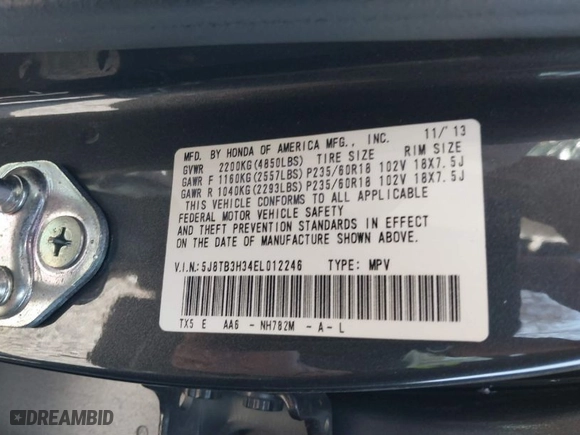 2014 Acura RDX with VIN 5J8TB3H34EL012246, listed as a IAAI auction lot 41755295 with 176,371 mi miles. Bid and sale history available at carsss.com. Image 9.