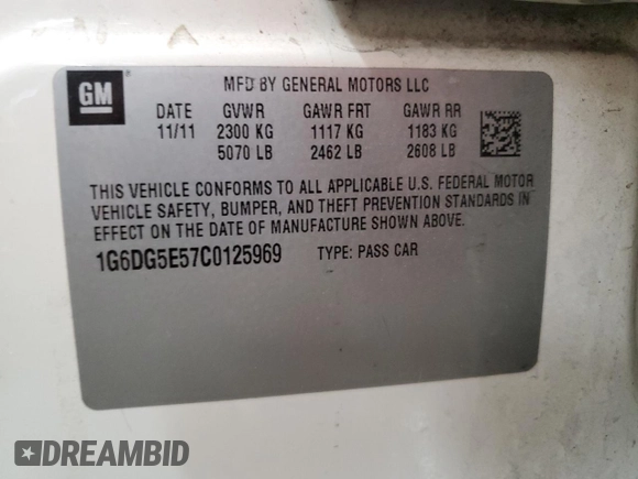 2012 Cadillac CTS Luxury with VIN 1G6DG5E57C0125969, listed as a Copart auction lot 49002865 with 105,800 mi miles and Salvage Title. Bid and sale history available at DreamBid. Image 12.