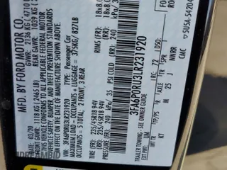2020 Ford Fusion Titanium z VIN 3FA6P0RU3LR231920, wystawiony jako Copart lot #61643035 z przebiegiem 55 855 mil mil oraz Szkoda całkowita • Salvage title. Historia ofert i sprzedaży dostępna na DreamBid. Obrazek 12.